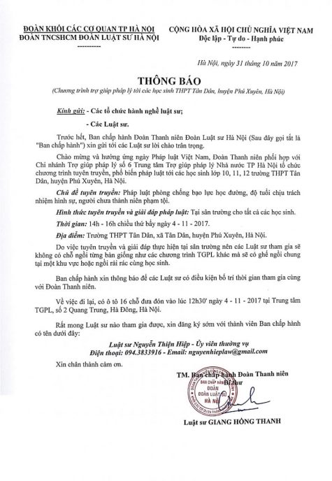 TB chương trình TGPL Đoàn Thanh niên