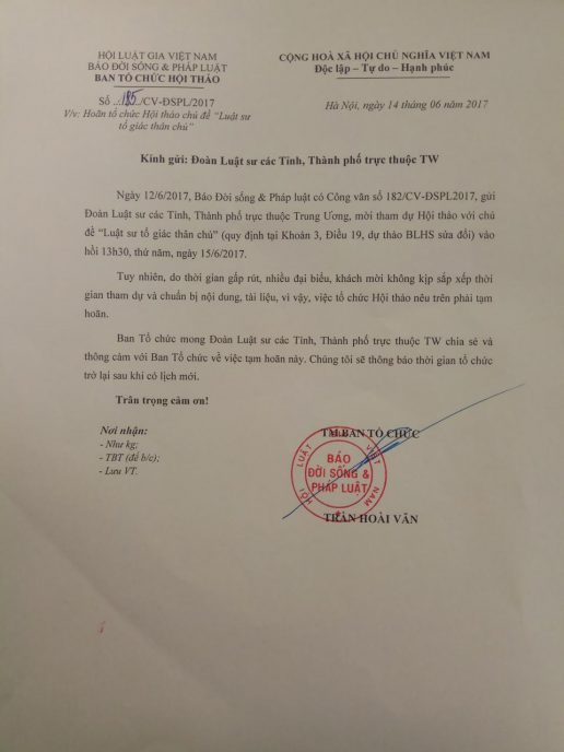 Tb hoãn Hội thảo