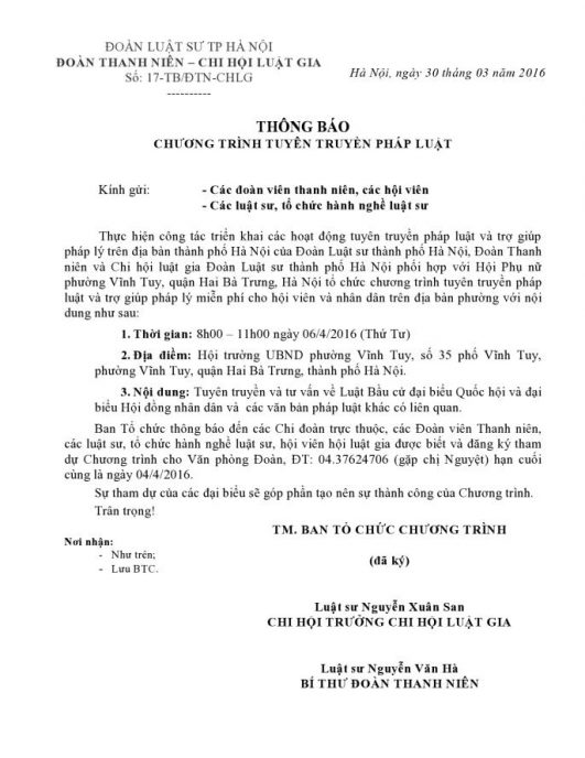 Thông báo Chương tình TTPL