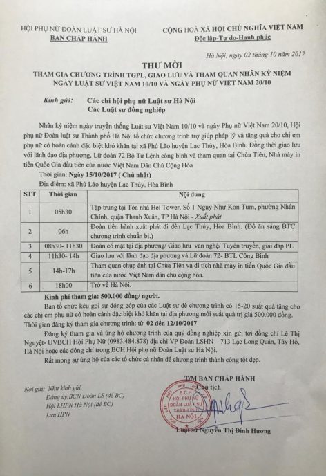 Thư mời tham gia TGPL tại Hòa Bình