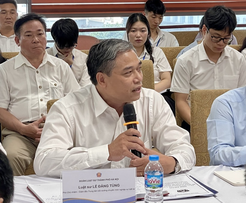 Giải pháp hoàn thiện pháp luật để tháo gỡ khó khăn, vướng mắc do quy định pháp luật 6 Luật sư Lê Đăng Tùng, Phó Chủ nhiệm Đoàn Luật sư TP. Hà Nội phát biểu tại hội thảo.